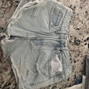 Light Blue Distressed Denim Shorts